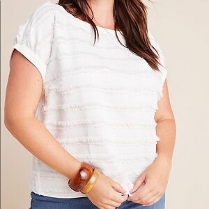 Anthropologie Maeve Barton White‎ Eyelash Fringe Textured Top